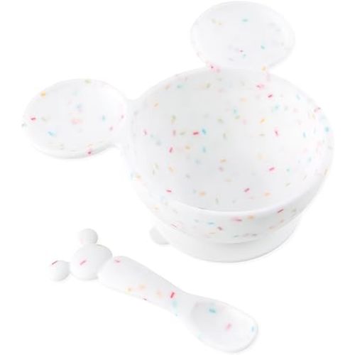 Bumkins Disney Baby Bowl, Silicone Feeding Set with Suction for Baby and Toddler, Includes Spoon, First Feeding Set, Essentials for Baby Led Weaning, Babies Eating 4 Months Up, Mickey Mouse Vanilla