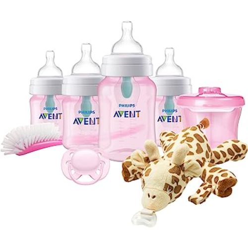 Philips AVENT Anti-Colic Baby Bottle with AirFree Vent Newborn Gift Set with Snuggle, Pink, SCD307/02