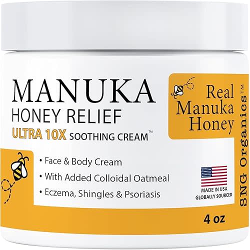 Manuka Honey Eczema Cream (4oz) Moisturizing Lotion Treatment Relief - Itchy, Dry Skin Healing Ointment - Skin-Soothing Moisturizer For Kids, Adults, Baby Body Mousse Honey Creme Eczema, Psoriasis