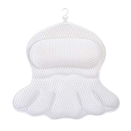 Biyua Home Decor Bathtub Pillow Bath Pillows for Tub Neck and Back Support Fast Drying Bathtub Cushion with Soft Mesh Fabric and 6 Non Slip Suction Cups Bath Accessories for Women Men1pc White,43x38cm