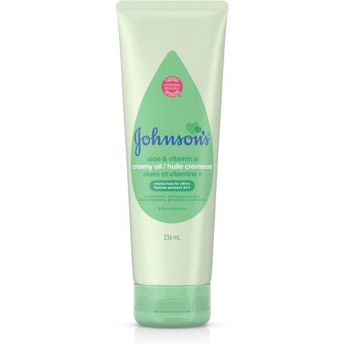 Johnson's Baby Creamy Oil with Aloe & Vitamin E for Delicate Skin, Non-Greasy Moisturizing Baby Body Lotion for Soft Skin, Hypoallergenic & Free of Parabens, Phthalates, & Dyes, 8 Fl. Oz