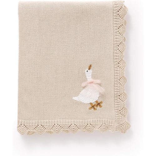 mimixiong Cotton Baby Blanket Heritage Receiving Cuddle Stroller Crib Blanket with Cute Embroidered Goose for Boys and Girls 30x40 Inch