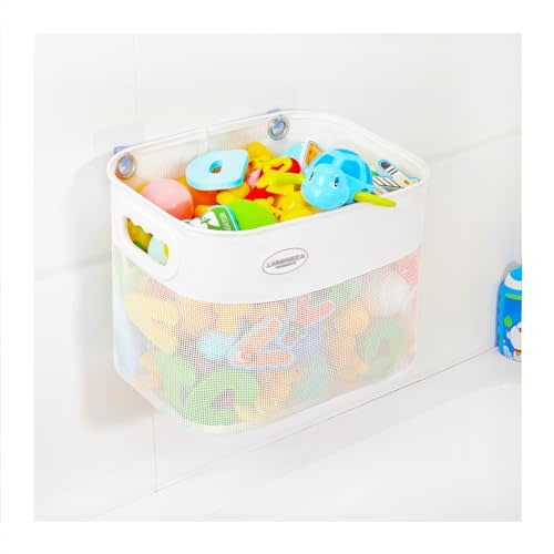 Ligereza Quick Scoop Baby Mesh Bath Toy Storage, 2x Capacity & Large Opening Bath Toy Organizer Baby Bath Gift Bathtub Toy Holder, Toy Storage For Toddlers (White)