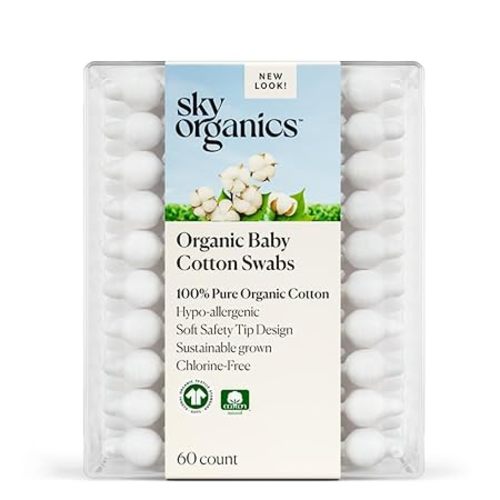 Sky Organics Organic Baby Cotton Swabs for Baby, 100% Pure Organic Cotton, GOTS Certified Organic Cotton, 60 Count - 60 Count (Pack of 1)