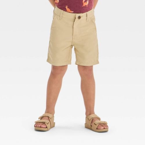 Toddler Boys' Quick Dry Chino Shorts - Cat & Jack™ Khaki 18M: Adjustable Waistband, Mid Rise, Twill Fabric