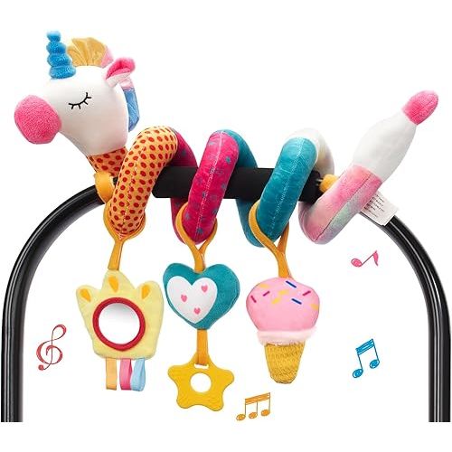 hahaland Car Seat Toys for Babies 0-6 Months Girl - Baby Toys 3-6 Months - Rattle, Mirror, Crinkle, Squeaky Carseat Stroller Toy 0-6 Months Developmental Newborn Baby Girl Birthday Gifts