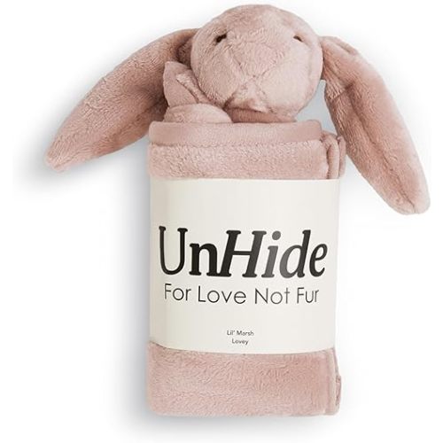 UnHide Lil’ Marsh Lovey Blanket - Super Soft Baby Blanket with Stuffed Animal - Perfect for Home, Travel and On The Go - Baby Blanket Lovey 20” x 20”, Bunny