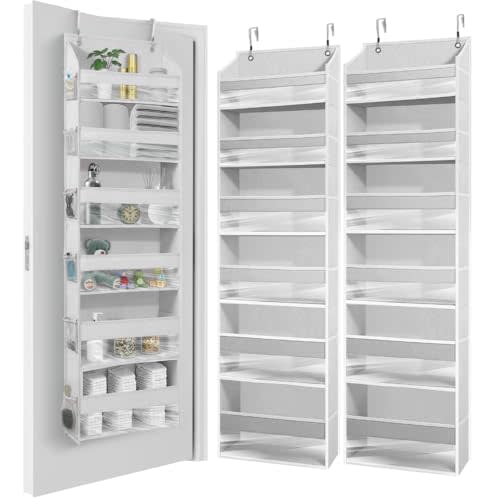 HOMELUX THEORY UPGRADED Over The Door Organizer Hanging - 100D EXTRA THICK & 50lbs HUGE CAPACITY 6 Large Front & 12 Side Pockets, Over The Door Shoe Organizer, Hanging Closet Organizer (LightGray 2pc)