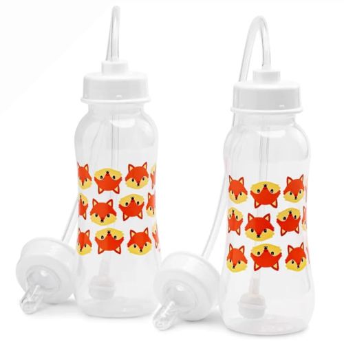 Hands-Free Baby Bottle - Anti-Colic Self Feeding 9 oz Baby Bottle Nursing System with Fast Flow Nipple/Teat 3m+ Infant (2 Bottles - Fox)