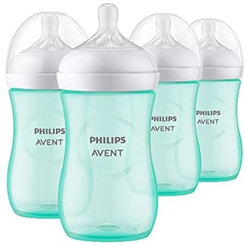 Philips AVENT Natural Baby Bottle with Natural Response Nipple, Teal, 9oz, 4pk, SCY903/44