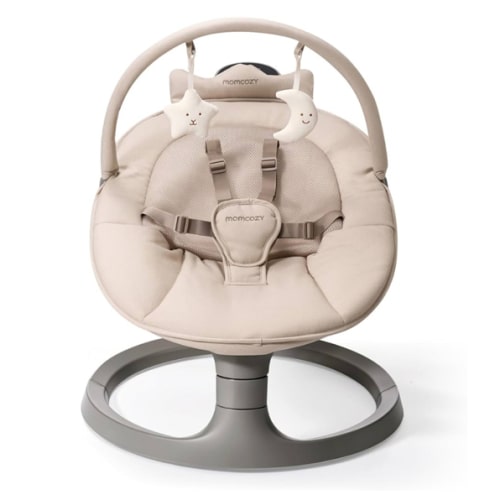 Momcozy 2-in-1 Electric Baby Swing, Dual-Arm Support System & Parent-Inspired Motions, Convertible to Toddler Seat up to 66 lbs, Adjustable Height, Lightweight, Khaki