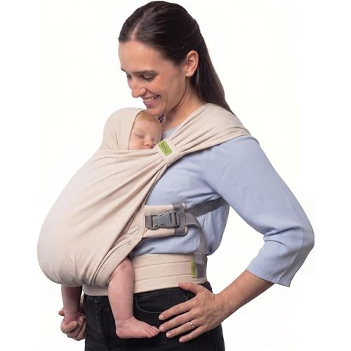 Boba Bliss Pre-Wrapped Baby Carrier with Buckle - Newborn to 7-35 lbs Light, Breathable & Easy to Adjust Hybrid Infant Sling & Toddler Carrier - Certified Hip-Healthy for 0-18 Months - Organic Stone