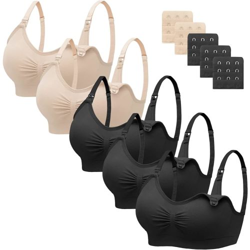Angelhood Nursing Bra 5 Pack Womens Maternity Breastfeeding Bra Seamless Wireless Sleep Bra with Bra Extenders