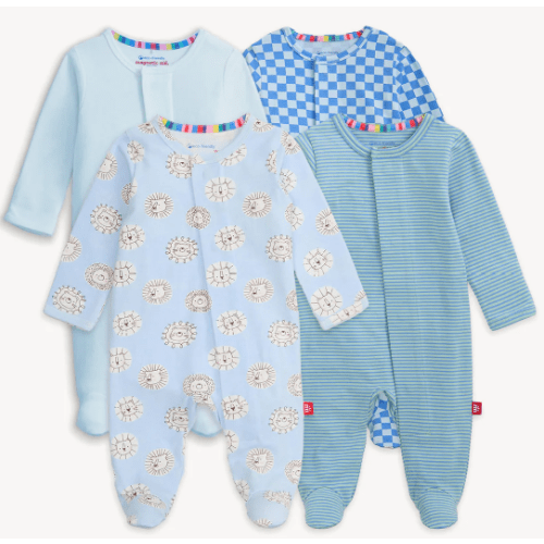 Magnetic 4-Pack Footie - Blue 0-3M