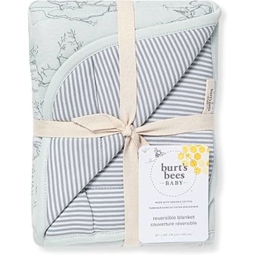 Burt's Bees Baby Reversible Blanket, Nursery, Stroller & Tummy-Time Organic Jersey Cotton Quilted Infant & Toddler Bedding