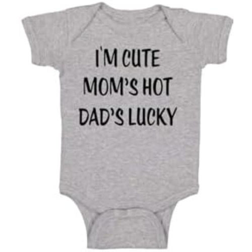 Crazy Bros Tees I'm Cute, Mom's Hot, Dad's Lucky Baby Bodysuit Adorable Unisex Romper Boy Newborn Clothes