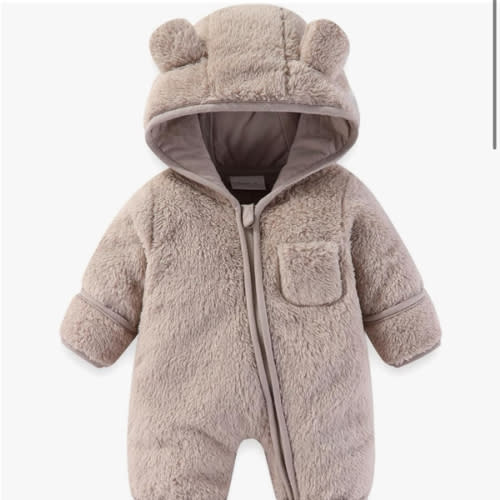 Newborn Baby Bear Outfit With Fold-Over Mittens and Footies Girls Boys Winter Fleece Clothes Hooded Romper Snowsuit