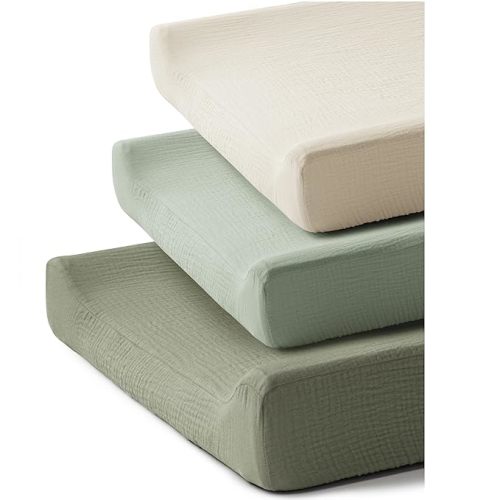 3 Pack Muslin Changing Pad Covers for Girl Boy, 100% Soft Cotton Changing Table Cover, Breathable Baby Nursery Diaper Chang Pad Sheets (Pistachio)