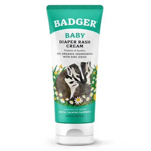 Badger Diaper Cream, 99% Organic Diaper Rash Cream for Baby, Zinc Oxide Ointment w/Soothing Calendula Cream for Sensitive Baby Skin, 2.9 fl oz