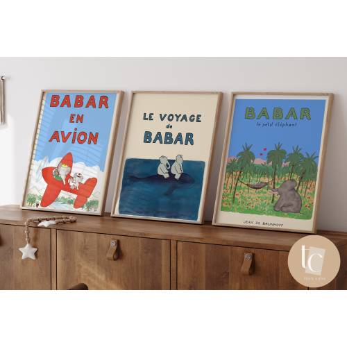 Babar the elephant nursery wall art retro kids decor quote wall art genre neutral baby wall art illustration nursery print
