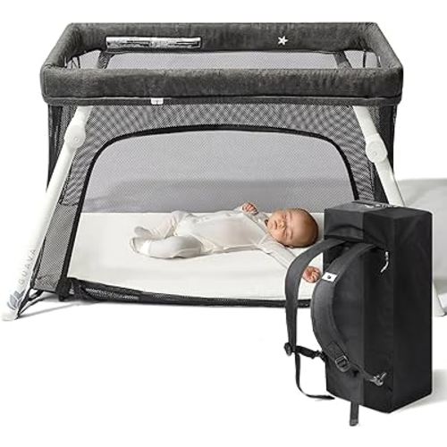 Guava Family Travel Crib includes Lightweight Backpack Design | Certified Baby Safe Portable Crib | Folding Play Yard, Comfy Mattress for Babies, Toddlers | Compact Baby Travel Bed