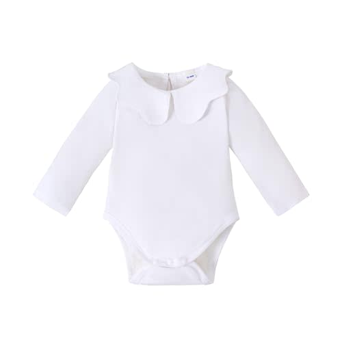 LYSMuch 0-24Mo Baby Girls Long Sleeve Bodysuit Toddler Peter Pan Collar Romper Solid Color Clothes