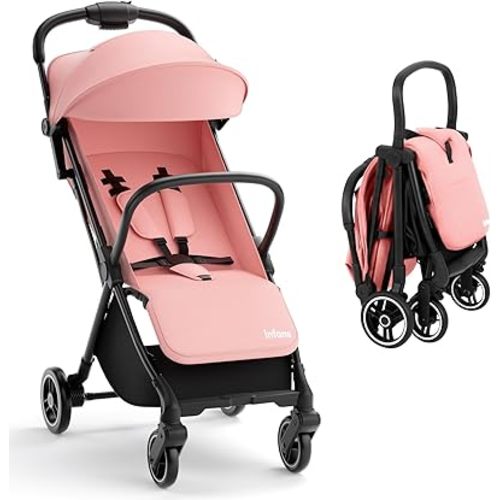 INFANS Lightweight Baby Stroller, Ultra-Compact Fold Airplane Ready Travel Stroller, One-Hand Gravity Fold Near Flat Recline Seat, Foldable Toddler Stroller for Infant 0-36 Month
