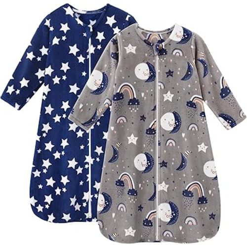 Fleece Baby Sleep Sack 6-12 Months Long Sleeve 2.0 Tog Baby Wearable Blanket with 2-Way Zipper Warm Sleeping Sack for Toddler Infant Newborn - Medium Blue Grey Pentagram