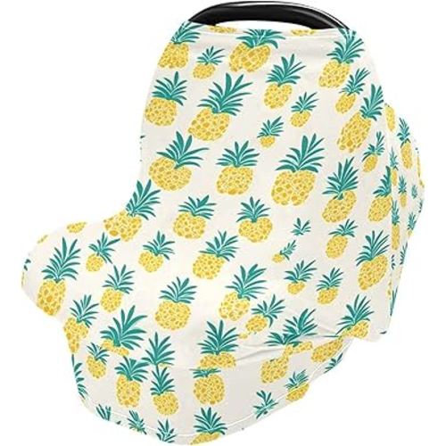Qilmy Pineapple Pattern Baby Car Seat Cover, Multi-Use Breathable Breastfeeding & Stroller Cover, Shower Gift for Boys & Girls