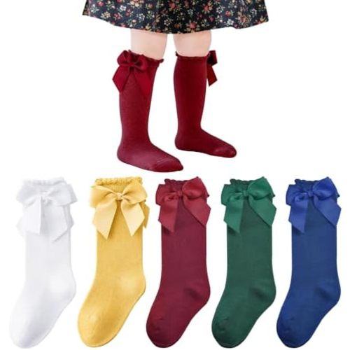 Baby Knee High Socks Toddler Long Socks Girls Bow Ruffled Knee Socks Cotton Tube Stockings Infant Dress Socks