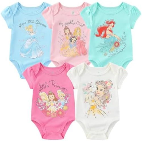 Disney Minnie Mouse Fabulous 5 Pack Girls Bodysuits for Newborns Babys and Infants