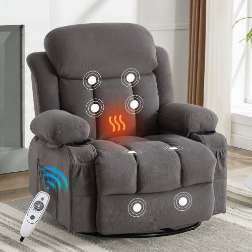 Legahome Swivel Rocker Recliner, 30° Rocking Recliner with Massage and Heat, 360° Rotating Glider Recliner for Nursery, 24.4in Wide Seat Velvet Home Theater Recliner for Living Room, Gray