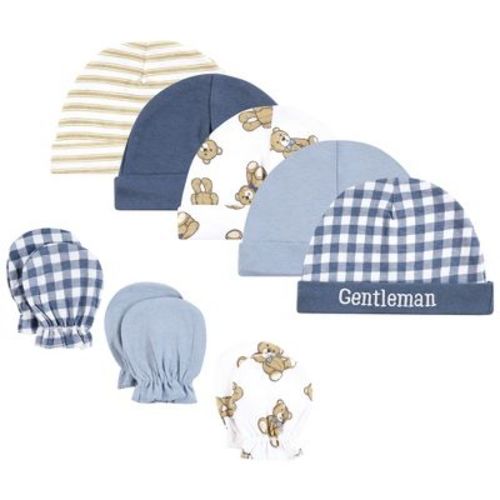 Hudson Baby Infant Boy Cotton Cap And Scratch Mitten Set, Gentleman Bear, 0-6 Months