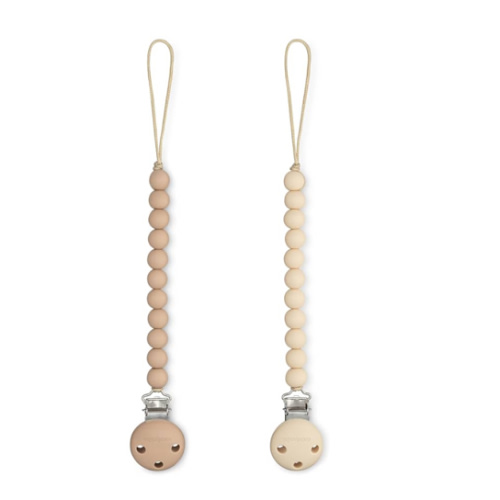 Comfy Cubs Pacifier Clips 2 Pack - 100% Food Grade Silicone Baby Pacifier Clips, BPA & PVC Free - CPSIA Certified, Lightweight and Flexible Baby Gifts - Beige & Light Beige