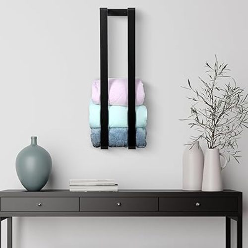 RELODECOR Blanket Wall Rack – Floating Shelf for Living Room & Bedroom, Rustic Wall-Mounted Blanket Holder, Bedding & Towel Organizer, Space-Saving, Stylish Black Design
