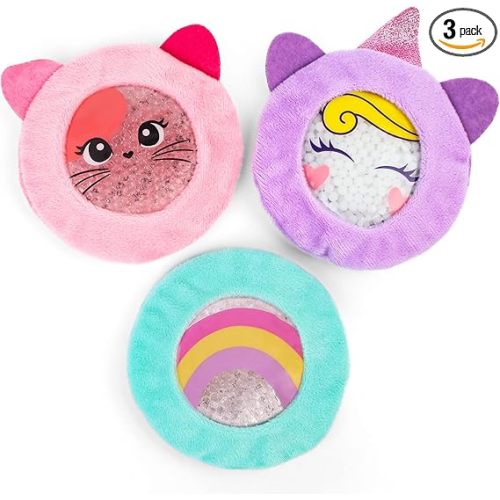 LotFancy Kids Ice Packs for Boo Boos, 3 Pack, Reusable Hot Cold Packs with Cute Plush Sleeves, Small Round Gel Pads for Injuries, Headache, Fever, Wisdom Teeth, Pain Relief, 4.75”
