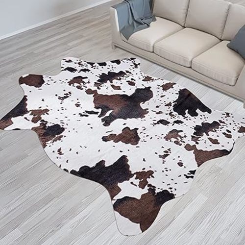 Faux Cowhide Rug Cow Rug for Bedroom Living Room 4.6 x 5.2 Feet Cute Non Slip Cow Print Rug Cow Hide Skin Carpet for Western Home Decor