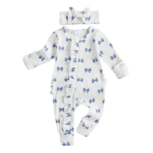 citgeett Baby Girl Newborn Clothes Fall Winter Hospital Coming Home Outfit Bow Long Sleeve Romper Zipper Onesie Jumpsuit