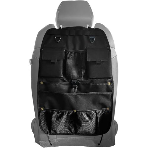 Car Seat Back Organizer with Multiple Storage Pockets, Black Mesh and Fabric, Universal Fit