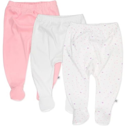 HonestBaby 3-Pack Footed Pants Roomy Fit Pull on Bottoms 100% Organic Cotton for Infant Baby Boys, Girls, Unisex