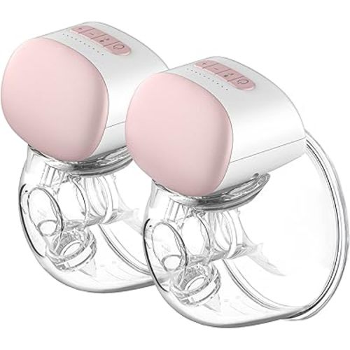 IKARE Wearable Double Breast Pump Hands Free, Pain Free Portable Electric Breastfeeding Pump with 3 Mode & 10 Levels, Rechargeable Milk Pump for Travel & Home, 24mm/28mm Flange, Super Quiet (Pink)