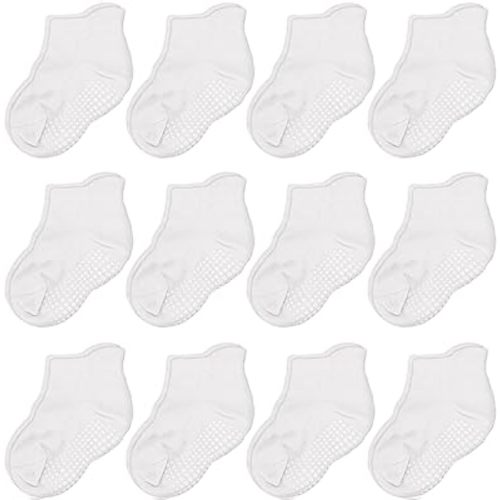 CozyWay Ankle Style Socks with Grip for Little Girls & Boys, Infants, Toddlers, Children - 12 Pairs