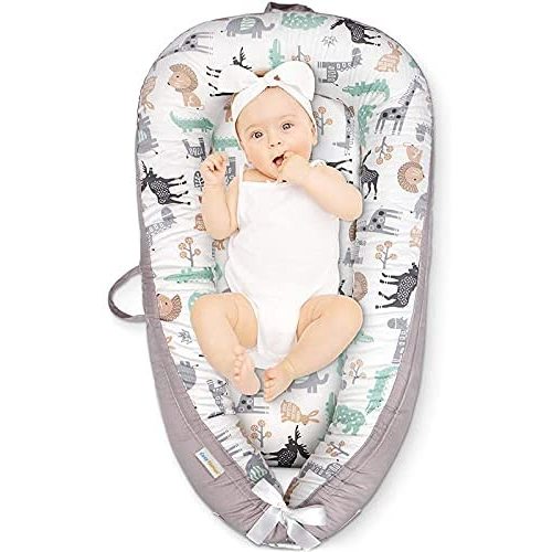 CosyNation Baby Lounger, Lightweight Infant Floor Seat, Soft Cotton and Fiberfill, Newborn Essentials for Traveling (Animal)