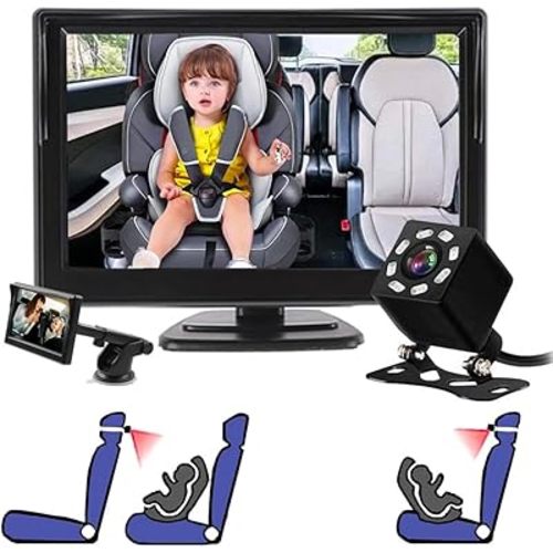 5 Inches AllRuby Baby Car Camera Monitor,Baby car Mirror,Digital display,View Infant in Rear Facing Seat with Wide Clear View,Aimed at Baby-Easily to Observe The Baby's Every Move,Come with 2 mounts.
