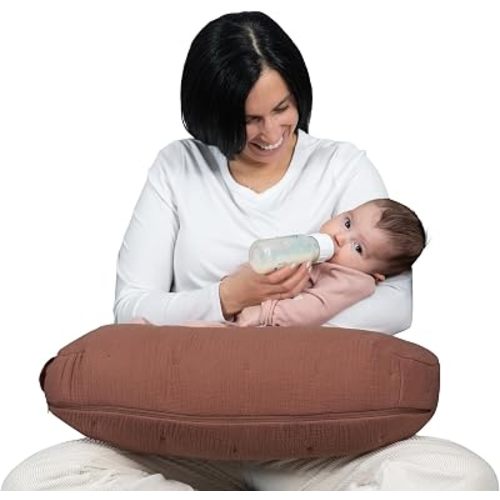 Boppy Nursing Pillow Luxe - Ergonomic Bottle & Breastfeeding Pillow with High Lift & Firm Support - Water-Resistant with Washable Cotton Muslin Cover - Baby Safety Alliance Verified - Chestnut