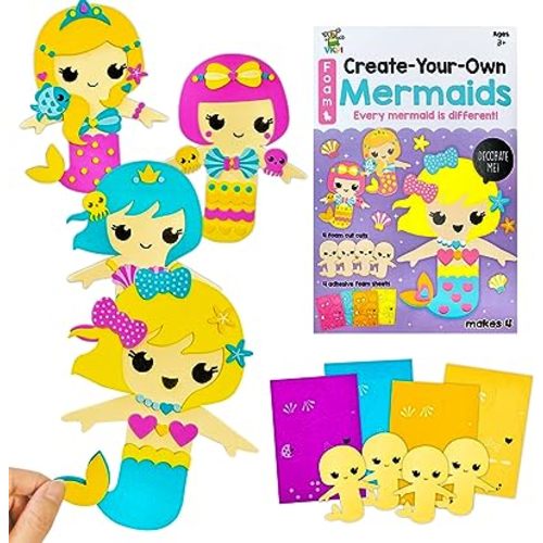 VKPI 4 Pieces EVA Foam Art Crafts Gift Kit, Creative Make Your Own Mermaids, Cartoon Foam Paper Craft Projects for Kids Ages 4+ Toddler, Preschool Learning Toy for Birthday Party Favor Supplies