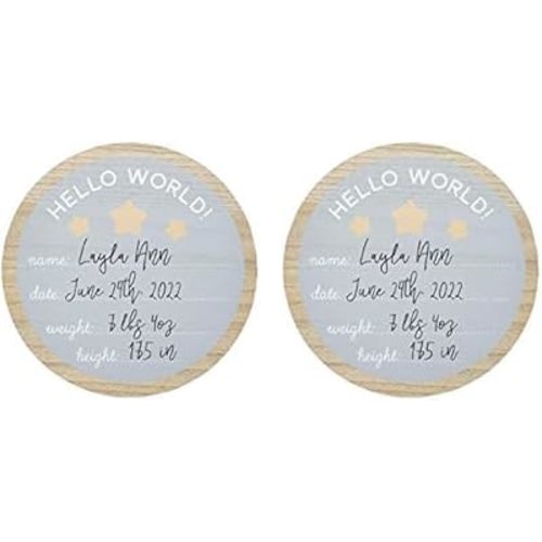 Kate & Milo Hello World Fill-in Wooden Photo Prop with Included Marker, Welcome Baby, New Baby Gift, Gender-Neutral Baby Decor (Pack of 2)