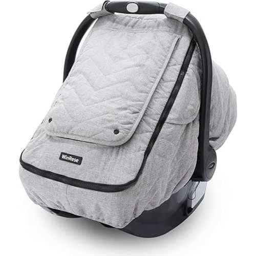 Baby Car Seat Cover - 3-Layer Thick Fabric, Waterproof, Breathable Mesh Window - Windproof & Snow Blocking, Keep Baby Warm in Winter - Universal Fit for Infant Car Seat and Carrier