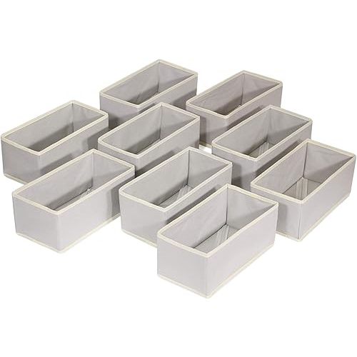 DIOMMELL Foldable Cloth Storage Box Closet Dresser Drawer Organizer Fabric Baskets Bins Containers Divider for Clothes Underwear Bras Socks Lingerie Clothing,Set of 9 Grey 090