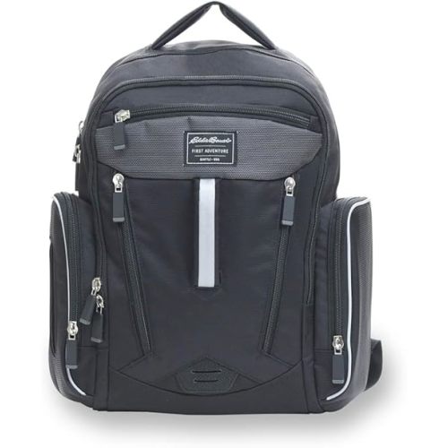 Eddie Bauer Places & Spaces Bridgeport Diaper Bag Backpack, Cooler Bottle Pockets and Changing Pad Included, Black, 1 Count (Pack of 1)